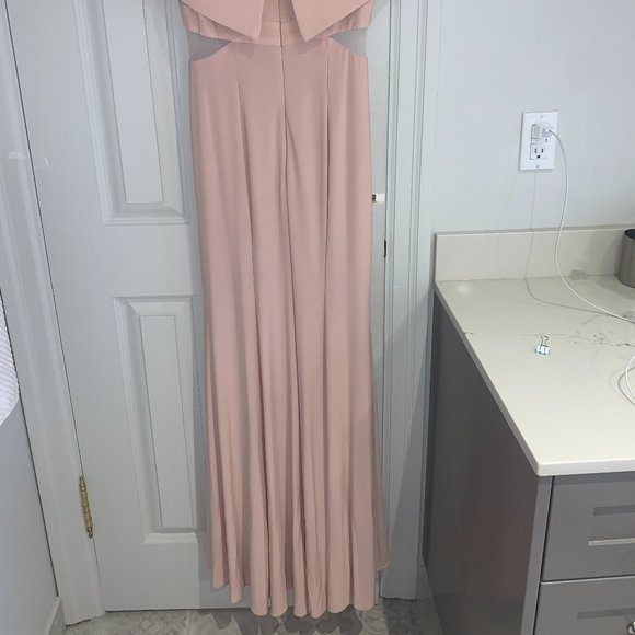 Xscape Off-The-Shoulder Floor Length Blush Gown - Picture 7 of 10